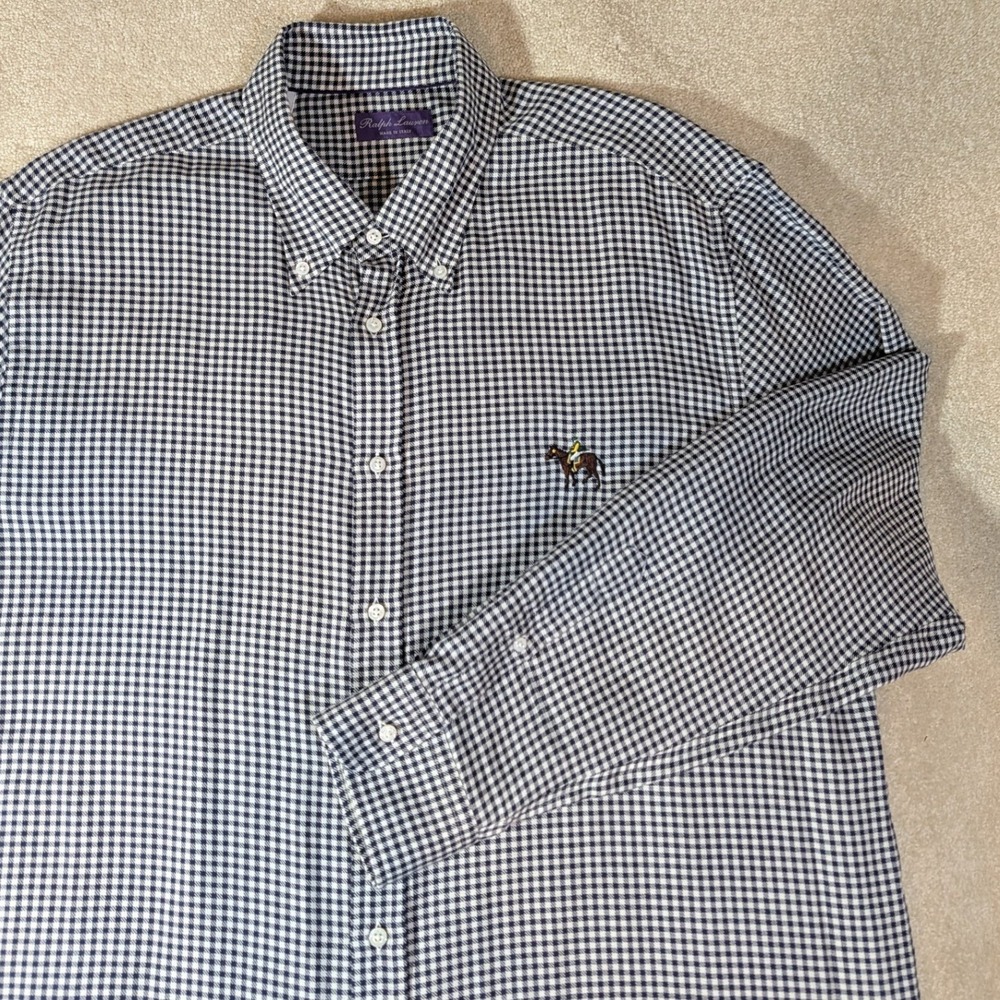 Ralph Lauren Purple Label XXL Plaid Cotton-Cashmere Twill Shirt Italy